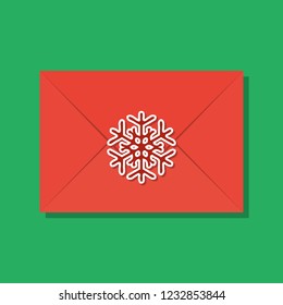 snowflake sealed red xmas envelope, secret santa concept