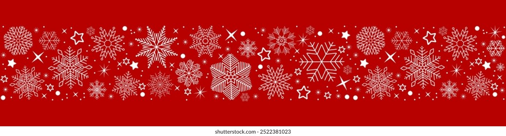 Snowflake seamless border. Christmas and Happy New Year background. Simple hanging christmas snowflake seamless border .Holiday christmas decoration. New Year seamless banner