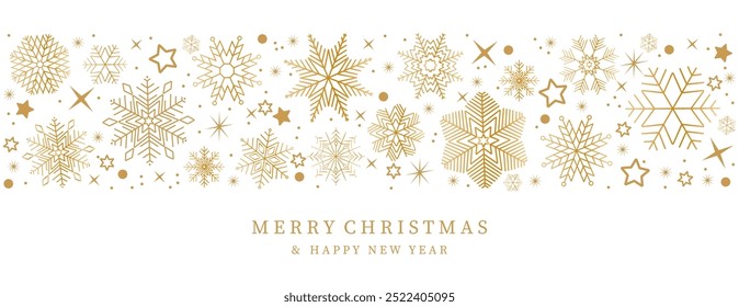 Snowflake seamless border. Christmas and Happy New Year background. Simple hanging christmas snowflake seamless border .Holiday christmas decoration. New Year seamless banner