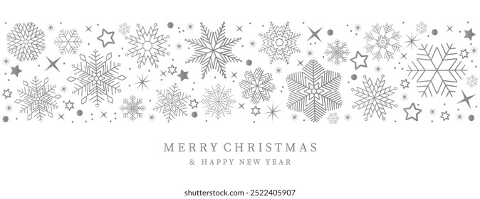 Snowflake seamless border. Christmas and Happy New Year background. Simple hanging christmas snowflake seamless border .Holiday christmas decoration. New Year seamless banner