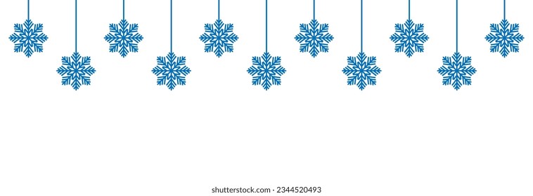 El copo de nieve tiene un borde sin fisuras. La garganta colgante del copo de nieve. Feliz Año Nuevo sin problemas, patrón o frontera. Decoración navideña.Los copos de nieve de invierno hacen un borde impecable.