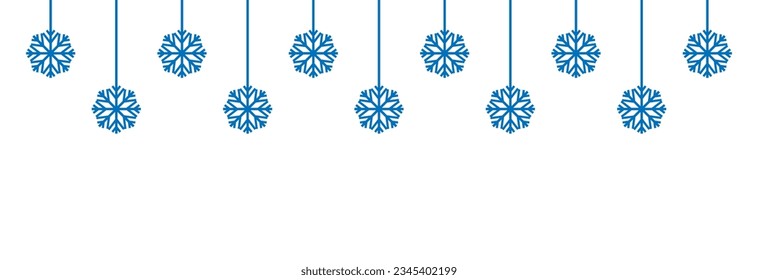 El copo de nieve tiene un borde sin fisuras. La garganta colgante del copo de nieve. Feliz Año Nuevo sin problemas, patrón o frontera. Decoración navideña.Los copos de nieve de invierno hacen un borde impecable.