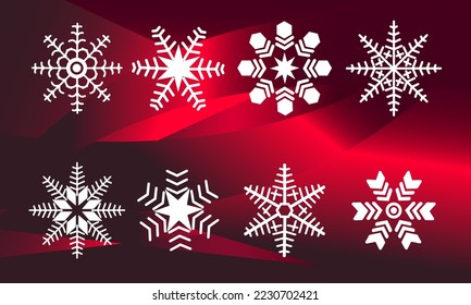 Snowflake Seamless and Continuous Border Isolated on red Background. Winter Holiday Decoration set