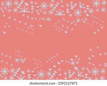 Snowflake Seamless Pattern Christmas. Winter border, snow night. Falling snowflakes on blue background. Snowfall vector illustration