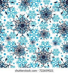 Snowflake seamless pattern or endless snow background. Christmas Vector illustration