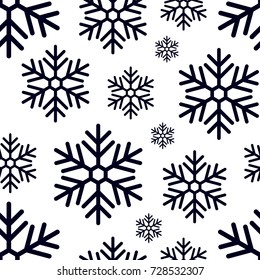 Snowflake seamless pattern or endless snow background. Christmas Vector illustration
