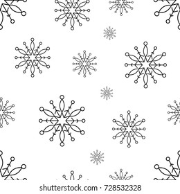 Snowflake seamless pattern or endless snow background. Christmas Vector illustration