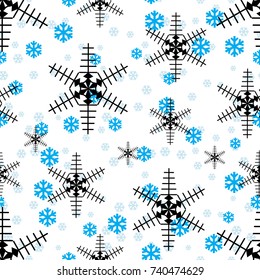 Snowflake seamless pattern or endless snow background. Christmas Vector illustration