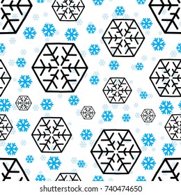 Snowflake seamless pattern or endless snow background. Christmas Vector illustration