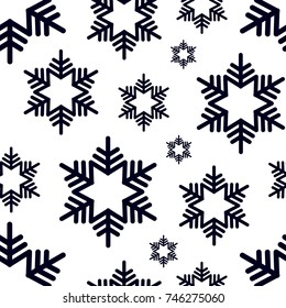 Snowflake seamless pattern or endless snow background. Christmas Vector illustration
