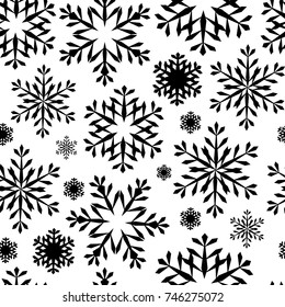 Snowflake seamless pattern or endless snow background. Christmas Vector illustration