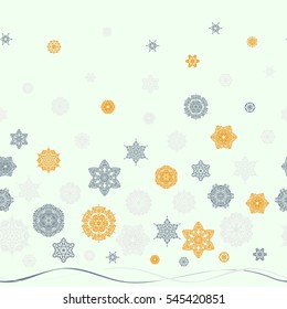 Snowflake seamless pattern. Flat design with abstract snowflakes isolated on neutral background. Snowflakes pattern. Vector snowflakes background.