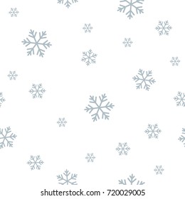 Snowflake Seamless Pattern. Geometric Randomly Background With Snow. Monochrome Abstract Vector Texture.