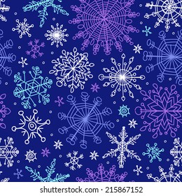 Snowflake seamless pattern. Hand drawn vector illustration.