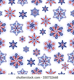 Snowflake seamless pattern. Holiday wallpaper. Winter endless background. Set of snowflakes. Can be used for Christmas and New Year background, wrapping paper, fabric, web elements, cover, etc.  