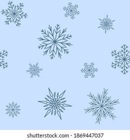 Patrón sin fisuras de copo de nieve. Vacaciones, fondo invernal. Decoración de envolvimiento de papel, impresión de tela, tapicería. Ilustración vectorial.