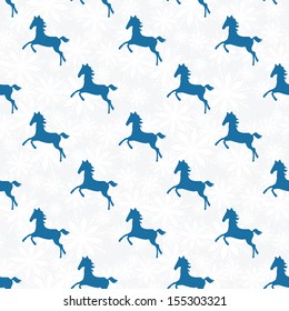 Snowflake seamless pattern. Horse silhouette. Geometric shape snowflakes. Vector illustration.  Holiday design. Winter. Merry Christmas card design