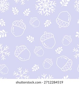 Patrón sin costuras de copo de nieve con hojas y bellota. Fondo de tema de invierno. Puede ser utilizado para el Fondo de pantalla, el papel que envuelve y la tela de la moda
