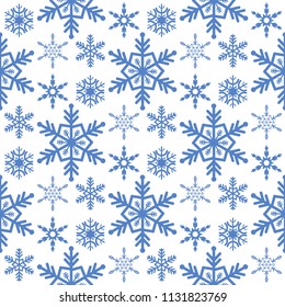 Snowflake seamless pattern Merry Christmas and Happy New Year winter holiday background decorative paper vector illustration. Festive textile xmas abstract wrapping greeting ornament.