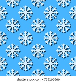 Snowflake seamless pattern on blue background 