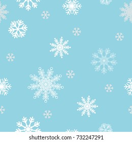 Snowflake seamless pattern on icy blue background, design for decorated in winter holiday season