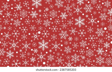 Snowflake seamless pattern on red background. Vector Illustration.