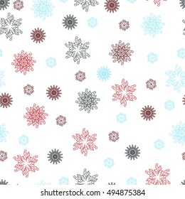 Snowflake seamless pattern. Ornament round background. Winter Christmas, new year holiday decor. For fabric, wallpaper, gift wrap.