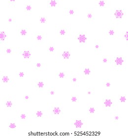 Snowflake seamless pattern. Pink decoration snow on white background. Abstract wallpaper. Symbol of winter, Merry Christmas holiday, Happy New Year celebration Vector illustration