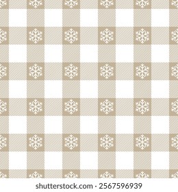 Snowflake seamless pattern. Repeating plaid snowflakes pastel color. Check design for prints. Repeated scottish flannel. Madras fabric. Tartan wool lattice. Repeat ekose woven. Vector illustration