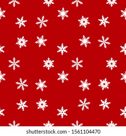 Snowflake seamless pattern Simple winter  background with Santa Scarf Red Design. Holiday Wallpaper Christmas Snow Vector illustration.