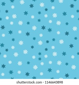 Snowflake seamless pattern. Snow on white background. Abstract wallpaper, wrapping decoration. Symbol winter, Merry Christmas holiday, Happy New Year celebration Vector illustration