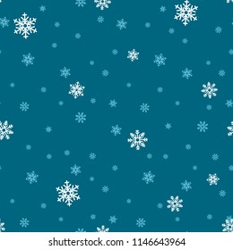 Snowflake seamless pattern. Snow on white background. Abstract wallpaper, wrapping decoration. Symbol winter, Merry Christmas holiday, Happy New Year celebration Vector illustration