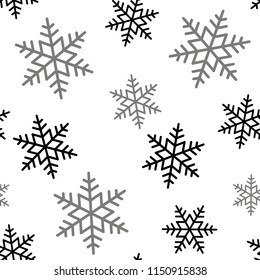 Snowflake seamless pattern. Snow on white background. Abstract wallpaper, wrapping decoration. Symbol winter, Merry Christmas holiday, Happy New Year celebration Vector illustration.