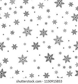 Snowflake seamless pattern. Snow on white background. Abstract wallpaper, wrapping decoration. Symbol winter, Merry Christmas holiday, Happy New Year celebration Vector illustration.