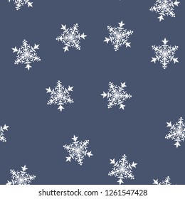 Snowflake seamless pattern. Snow on blue background. Merry Christmas holiday, Happy New Year celebration Vector illustration