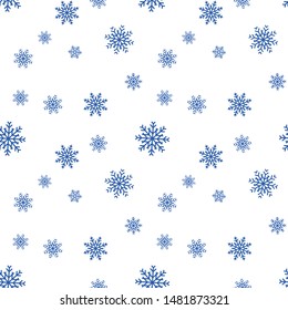 Snowflake seamless pattern. Snow on white background. Abstract wallpaper, wrapping decoration. Symbol winter, Merry Christmas holiday, Happy New Year celebration Vector illustration