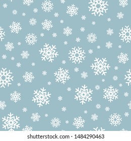 Snowflake seamless pattern. Snow on white background. Abstract wallpaper, wrapping decoration. Symbol winter, Merry Christmas holiday, Happy New Year celebration Vector illustration