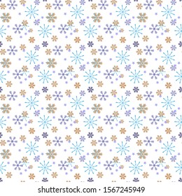 Snowflake seamless pattern. Snow on blue background. Abstract wallpaper, wrapping decoration. Symbol winter, Merry Christmas holiday, Happy New Year celebration Vector illustration