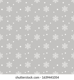 Snowflake seamless pattern. Snow on gray background.Symbol winter, Merry Christmas holiday, Happy New Year