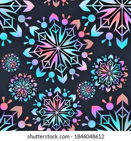 Snowflake seamless pattern. Snow pattern with snowflakes. Festive Christmas and New Year background. Winter vector stock illustration