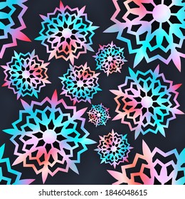 Snowflake seamless pattern. Snow pattern with snowflakes. Festive Christmas and New Year background. Winter vector stock illustration