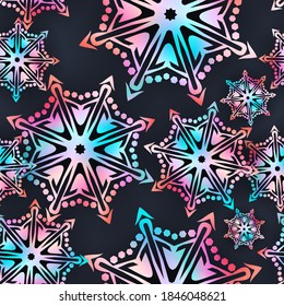 Snowflake seamless pattern. Snow pattern with snowflakes. Festive Christmas and New Year background. Winter vector stock illustration
