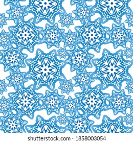 Schneeflocken nahtloses Muster. Schneemuster mit Schneeflocken. Feierliche Weihnachten und Neujahr Hintergrund. Wintervektorgrafik