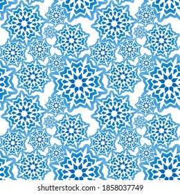 Snowflake seamless pattern. Snow pattern with snowflakes. Festive Christmas and New Year background. Winter vector stock illustration