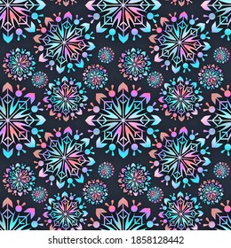 Snowflake seamless pattern. Snow pattern with snowflakes. Festive Christmas and New Year background. Winter vector stock illustration