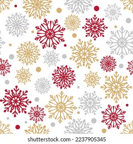 Snowflake seamless pattern. Snow pattern with snowflakes. Festive Christmas and New Year background. Winter vector stock illustration
