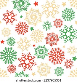 Snowflake seamless pattern. Snow pattern with snowflakes. Festive Christmas and New Year background. Winter vector stock illustration