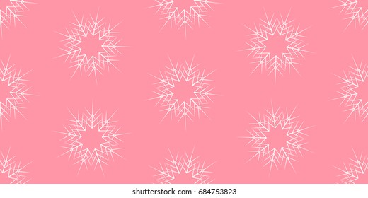 Snowflake seamless pattern. Snowflakes on a pink background. Seamless pattern for Christmas and New Year cards or packaging