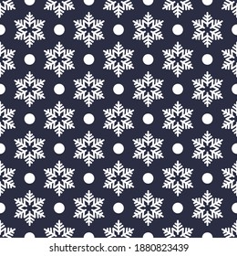 Snowflake seamless pattern. Vector Christmas winter background. Dark blue line illustration