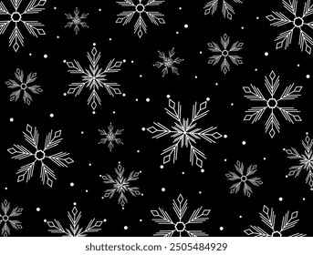 Snowflake seamless pattern vector illustration. Winter background repeat ornament with snowflakes sparkle frozen. Holiday texture design for presents paper wrap, fabric prints and wallpaper decor